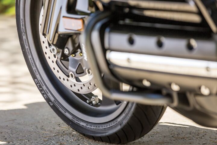 The only radial sizes available at this time just happen to be the ones that fit the Honda Gold Wing. They’re longer-lasting, evener-wearing and much quieter than the Elite 3, says Dunlop.